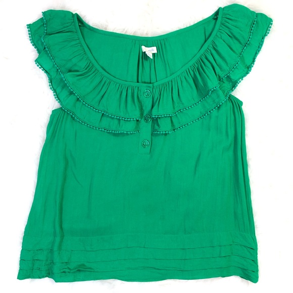 Anthropologie Tops - Anthropologie Green Ruffle Neck Pom Pom Top - 4